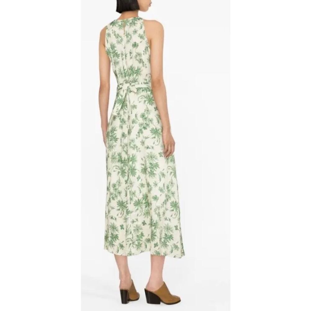 Sandro Maxi Dress Annecy Linen Green Floral Print Sleeveless Cut Out Sides sz 6 - Picture 10 of 10